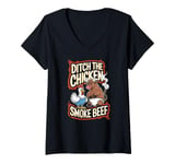 Womens Barbeque Chicken BBQ Smoke Beef Funny Smoker V-Neck T-Shirt