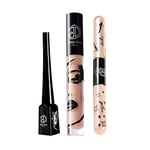 Jolly Dim by Inglot Kit de maquillage pour yeux et lèvres, Or chaud. Eyeliner Marron. Gloss Or pailleté 5. Maquillage pour yeux effet brillant Or éclatant 3. Pour un look complet