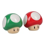 Super Mario Brothers Mushroom Salt and Pepper Shakers Officially Licensed Nintendo Red & Green 1-Up Ceramic Set for Kitchen & Home Decor, Housewarming Gift for Movie and Gaming Fans | Paladone