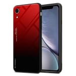 Coque pour Apple iPhone XR en ROUGE - NOIR Housse de protection Étui bicolore en silicone TPU et dos en verre trempé - Neuf