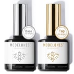 Modelones Top Coat Semi Permanent, No Wipe Base et Top Coat Vernis Semi Permanent 10ML*2 Vernis de Base et Finition Vernis à ongles Gel UV Manucure Kit