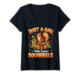 Womens Squirrel Lover Just A Girl Who Loves Squirrels Women Girls V-Neck T-Shirt