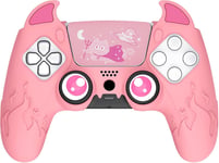 Protection Manette Pour Ps5 Avec Capuchon Joystick,Coque De Protection Compatible Avec Ps5 Station De Charge,Protège Manette Pour Ps5 Grip Avec Sticker Pavé Tactile-Rose(Cute Demon)