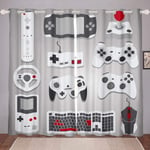 Gamepad Window Curtain, Gamer Gifts for Boys Curtains, Teens Youth Video Game Controller Mouse Keyboard Headphone Gaming Equipment Darkening Thermal Drapes(White Grey Black, 2 Panels W66*L90)