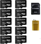 Small Capacity 10 Pack Micro Sd Card 128Mb (Not Gb) Microsd Adapter Card Reader Special For Small Data, Files, Advertising Or (Too Small For Any Videos)