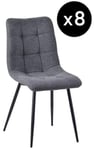 Set of 8 Corona Dining Chairs in Light Grey Colour Fabric and Black Metal Legs