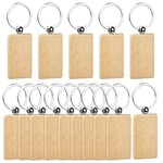 Fangehong Porte Clés en Bois Naturel, Porte-Clés Bois Vierge, Étiquettes en Bois Brut avec Anneau pour Bricolage Graver et Peindre, Artisanat Cadeau (15 Pièces, Rectangle)