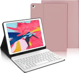 Étui Clavier Pour Ipad 9.7"", Ipad 6ème/5ème Géneration(2018/2017), Ipad Pro 9.7, Ipad Air 2/1, Bluetooth Clavier Azerty Français Amovible Avec Fente Pour Apple Pencil, Rose