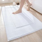 DEXI Tapis de Bain 60 x 110 cm, Absorbant et Antiderapant, Lavable en Machine, Moelleux en Microfibre, pour Salle de Bains, Douche, Baignoire, Blanc