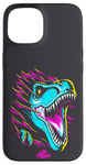 Coque pour iPhone 15 Jurassic World Colorful Neon Iconic T-Rex Logo