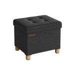 Pouf, Coffre de Rangement, Tabouret avec Repose-Pieds, Pliable, Banc avec Rangement, 32 x 40 x 33,5 cm, pour Salon, Chambre, Noir