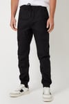 Threadbare Mens Black Cotton Drawcord Cargo Trousers With Stretch - Size Medium