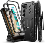 FNTCASE for Samsung Galaxy S23 Case: 360 Full Protection Shockproof Phone Cover - Military Grade Matte Tough Mobile Phonecase with Built-in Kickstand and Rugged Belt-Clip (Black)