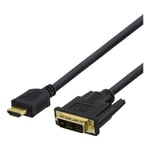 DELTACO HDMI till DVI-kabel, 1m, Full HD, svart