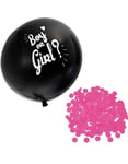 Svart Gender Reveal Ballong med Rosa Konfetti - 60 cm