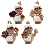 Dekohelden24 Lot de 4 boulangers de Noël en céramique avec Pain d'épices Blanc/Marron - Dimensions de Chaque Figurine (L x l x H) : 7,5 x 5 x 10 cm