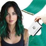 RUNATURE Extension Cheveux Adhesive Teal Extension Cheveux Humain Adhesif Invisible Tape in Extension Bande Cheveux Naturel Adhesive Teal 12 Pouces/30cm 10 Pièces/20g