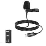 NEEWER Mini USB C Lavalier Microphone for iPhone 16 15 Pro Max Plus, Clip On Omnidirectional Condenser Lapel Mic with 2m/6.6ft Cable for Android Phone/Tablet/Computer/PC with Type C Interface, CM6