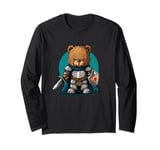 Knight Teddy Bear Guarding the Castle Gates with Shield Long Sleeve T-Shirt