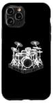 Coque pour iPhone 11 Pro Ensemble de batterie 3D Wireframe - Vintage Drummer Drums Lover