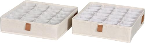 LOVE IT STORE IT Drawer Organiser Set, Pack of 2, Storage Boxes with 24 Compartments for Clothes and Underwear, Foldable Fabric Boxes, Beige, 30 x 30 x 8 cm