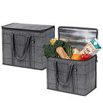 VENO Lot de 2 Sac Isotherme Courses Réutilisable avec Poignées Renforcées, Base Renforcée Amovible, Sac Glaciere Pliable, Sac de Courses Debout, Sac Thermique Durable (Windowpane Noir, Lot de 2)