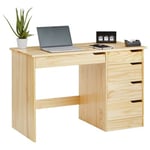 Bureau HUGO avec rangement 5 tiroirs style scandinave en pin massif à la finition naturelle