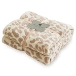 MH MYLUNE HOME Couverture polaire réversible à imprimé léopard - En microfibre ultra douce - Couvertures chaudes et confortables pour lit, canapé, chaise, canapé, convient à toutes les saisons - Beige