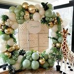 Kit de Guirlande Ballon Arche Vert, Décorations Ballon Fête Vert Sauge Blanc Or Arc de Ballons pour Anniversaire Mariage Fête Prénatale, Fête Tropicale, Décoration de Fête à Thème Jungle Safari Fond