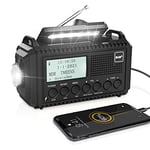 Radio Numérique Dab+/Dab/FM, Radio Solaire Portable avec Manivelle, 5000mAh Batterie Rechargeable, Écran LCD, Port USB, Prise Casque, Lampe de Poche, SOS, Radio Mono/Stéréo pour Camping -Noir