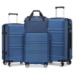 Kono Lot de 4 valises à Coque Rigide légère avec Serrure TSA et Sac de Cabine Ryanair, Bleu Marine, 4 Piece Sets, Ensembles de Bagages