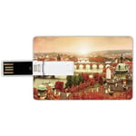 8G USB Flash Drives Credit Card Shape Wanderlust Decor Memory Stick Bank Card Style Sunset Landscape with Charles Bridge on Vltava River Sunshine Colorful Tree Leaves Waterproof Pen Thumb Lovely Jump