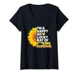 Womens I'm A Happy Go Lucky Ray Of Fucking Sunshine Shirt Sunflower V-Neck T-Shirt