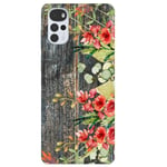 Coque pour Moto G22 bois gris fleur rouge