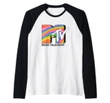 MTV Music Television Rainbow Retro Big Chest Logo Raglan Baseball Tee