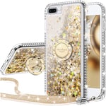 Miss Arts for iPhone 7 Plus Case, for iPhone 8 Plus Case, [Silverback] Moving Liquid Holographic Sparkle Glitter Case With Stand, Bling Diamon Ring Shockproof Protective Case for iPhone 8/7 Plus -Gold