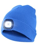 Velamp Lighthouse Bonnet avec lumière Frontale LED, 100 Lumen, Rechargeable, Lavable. pour Le Camping, Le Jogging, Le Travail des Adultes Unisexes. Bleu Ciel, Unique