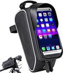Bike Phone Front Frame Bag - Waterproof Bicycle Top Tube Cycling Phone Mount Pack with Touch Screen Sun Visor Large Capacity Phone Case Fits Phones Below 6.0 Inches