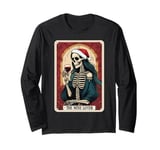 Christmas Wine Lover Tarot Card Skeleton Drinking Wine Goth Long Sleeve T-Shirt