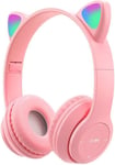 Casque Bluetooth sans fil avec oreilles de chat mignon avec lumière LED,casque stéréo pliable pour tablette,école,smartphone(Q325)