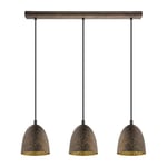 Eglo Safi Lampe Suspension Vintage à 3 Ampoules Au Design Industriel Rétro en Acier Marron/Doré Culot E27