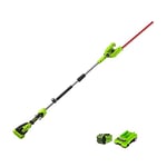 Greenworks G40PHAK2 Taille-Haie à Batterie sur Perche, Lames Double Action 51 cm, Coupe Jusqu'à 18 mm Épaisseur Branche, Tête Pivotante 125°, 3000 tr/min Batterie 40V 2Ah et Chargeur, Garantie 3 Ans