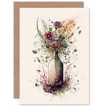Spring Wildflower Floral Bouquet in a Wine Bottle Flowers Nature Birthday Sealed Greetings Card
