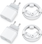 25w Chargeur Rapide Iphone, 4-Pack Prise Avec 2m Cable Pour Iphone 11 12 13 14/14 Plus / 14 Pro / 14 Pro Max/Se/X/Xs/Xr 8 7 6 6s Mini, Ipad, Airpods, Type C Secteur Mural Alimentation Adaptateur