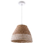 Suspension Lampe Table Salle à Manger Osier Câble Textile 1,5 m Rustique Boho Lampe à suspension - Blanc, Beige (Ø25 cm) - Paco Home