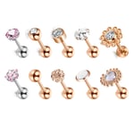 VF VFUN 10 Pièces Barbell Boucle Stud Piercing Helix Oreille 16G Acier Chirurgical CZ Piercing Oreille Tragus Cartilage Lobe pour Femme Homme Mix Styles - Or Rose