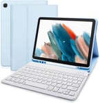 Étui Clavier Pour Samsung Galaxy Tab A8 10,5 Pouces Modèle 2022 (Sm-X200/X205/X207), Clavier Français Azerty, Bluetooth Rétroéclairé Clavier Sans Fil Détachable Magnétiquement,Bleu