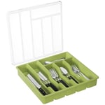 Lifewit Range Couverts pour Tiroir avec Couvercle, Boîte de Rangement Couverts de Cuisine, Organisateur de Couverts en Plastique, pour Cuillères Fourchettes, Couteaux, 6 Compartiments, Vert