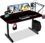 Ergonomique Bureau Gaming 140 Cm,T Forme Station De Travail Pour Ordinateur,Pc Bureau À Domicile,Bureau Gamer De Jeu Avec Tapis De Souris,Porte-Gobelet Et Crochet Pour Casque,140X60X75 Cm