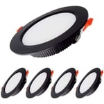 7W LED-downlight, dimbar, svart, extra platt, 5-pack, vitt ljus 6000K, utskärning 80-90mm, för badrum, kök, vardagsrum, hall